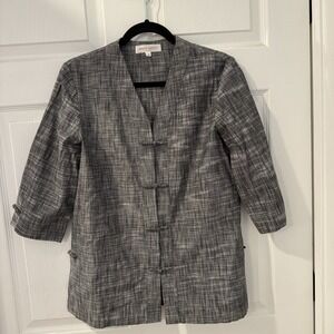 SPRING BREEZE Italian Tunic Sz M Gray Linen Blend Button Up Mandarin Lagenlook